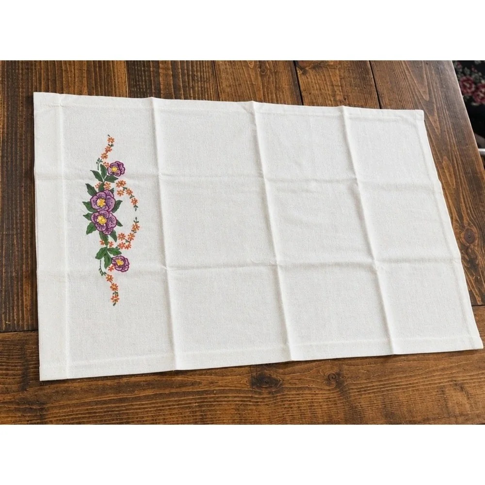 Vintage Hand Embroidered 2 Paisley Pillowcases Pair White Floral Cottagecore
